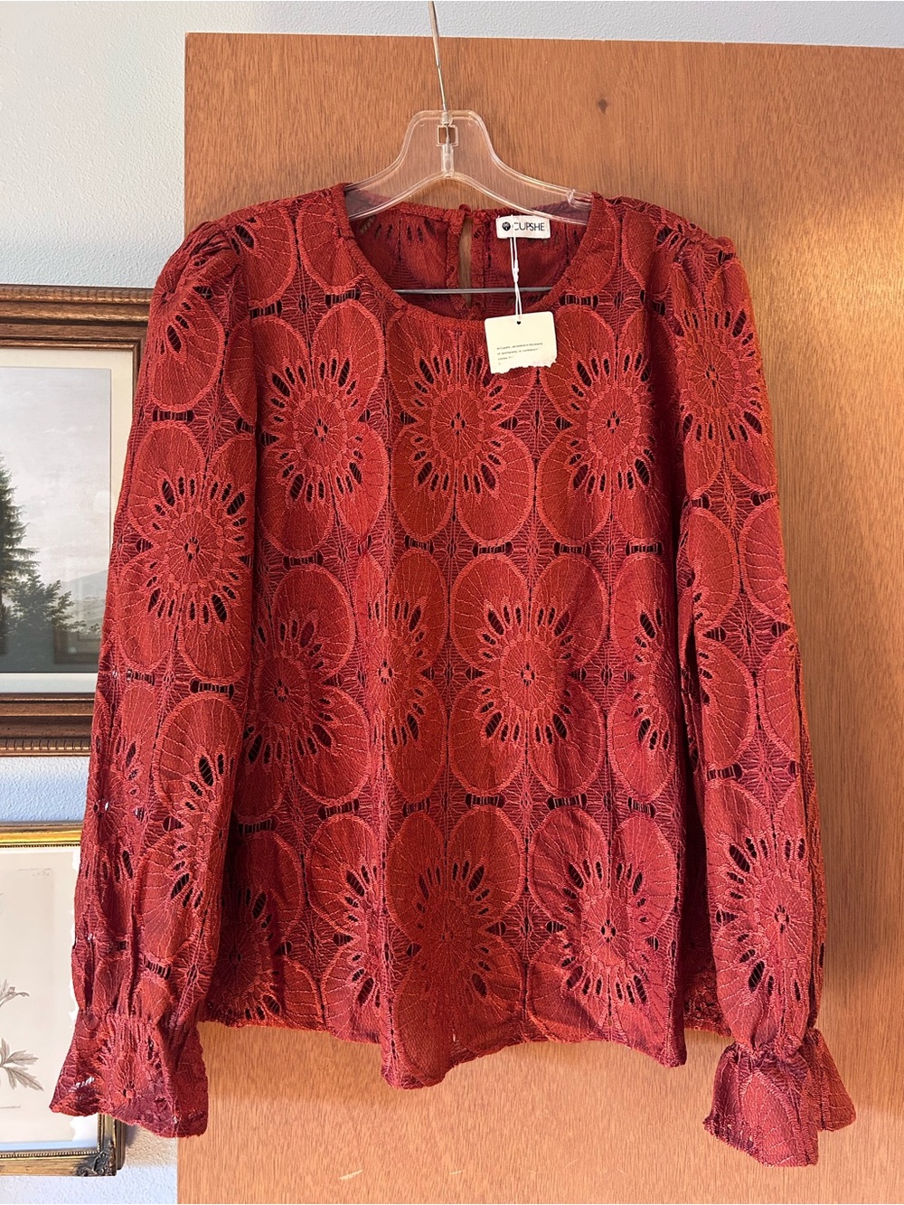 CupShe Rust Lace Long-Sleeve Blouse